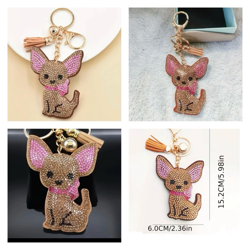 Lot of 3
Brown Chihuahua Rhinestone Keychain